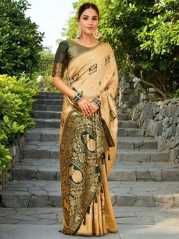 Kalista Fashion - Beige Woven Saree with Unstiched Blouse