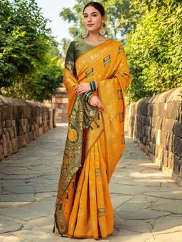 Kalista Fashion - Yellow Woven Saree with Unstiched Blouse