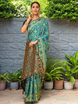Kalista Fashion - Blue Woven Saree with Unstiched Blouse