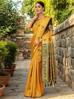 Kalista Fashion - Yellow Woven Saree with Unstiched Blouse
