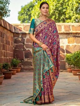 Kalista Fashion - Purple Woven Saree with Unstiched Blouse