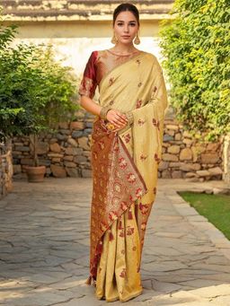 Kalista Fashion - Beige Woven Saree with Unstiched Blouse