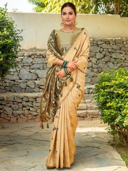 Kalista Fashion - Beige Woven Saree with Unstiched Blouse
