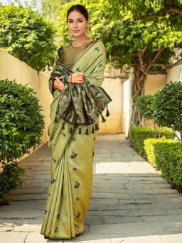 Kalista Fashion - Green Woven Saree with Unstiched Blouse
