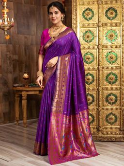 Kalista Fashion - Purple Woven Saree with Unstiched Blouse