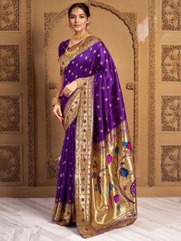 Kalista Fashion - Purple Woven Saree with Unstiched Blouse