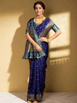 Kalista Fashion - Blue Woven Saree with Unstiched Blouse