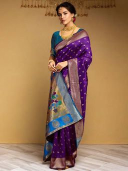 Kalista Fashion - Purple Woven Saree with Unstiched Blouse