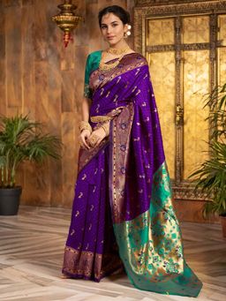 Kalista Fashion - Purple Woven Saree with Unstiched Blouse