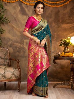 Kalista Fashion - Green Woven Saree with Unstiched Blouse