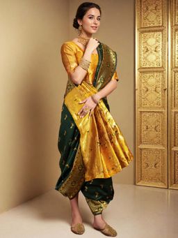Kalista Fashion - Green Woven Saree with Unstiched Blouse