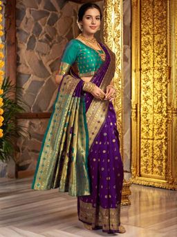 Kalista Fashion - Purple Woven Saree with Unstiched Blouse