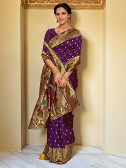 Kalista Fashion - Purple Woven Saree with Unstiched Blouse