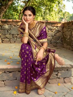 Kalista Fashion - Purple Woven Saree with Unstiched Blouse