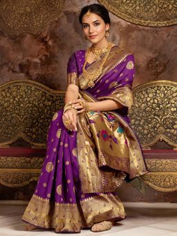 Kalista Fashion - Purple Woven Saree with Unstiched Blouse