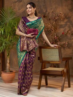 Kalista Fashion - Purple Woven Saree with Unstiched Blouse