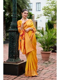 Kalista Fashion - Yellow Woven Saree with Unstiched Blouse