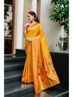 Kalista Fashion - Yellow Woven Saree with Unstiched Blouse