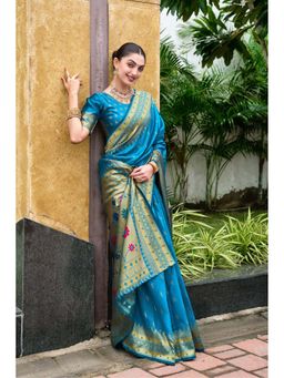 Kalista Fashion - Blue Woven Saree with Unstiched Blouse