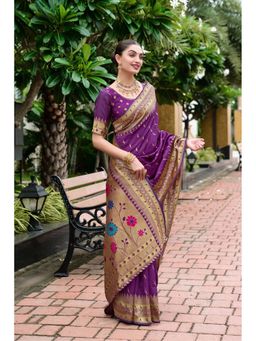 Kalista Fashion - Purple Woven Saree with Unstiched Blouse