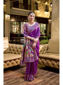 Kalista Fashion - Purple Woven Saree with Unstiched Blouse