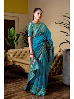 Kalista Fashion - Blue Woven Saree with Unstiched Blouse