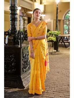 Kalista Fashion - Yellow Woven Saree with Unstiched Blouse