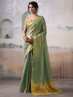 Kalista Fashion - Green Woven Saree with Unstiched Blouse