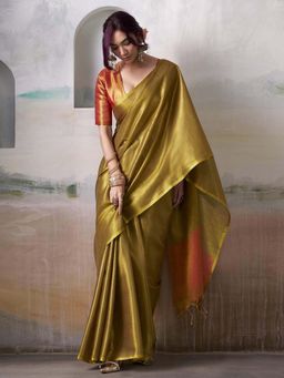 Kalista Fashion - Gold Woven Saree with Unstiched Blouse