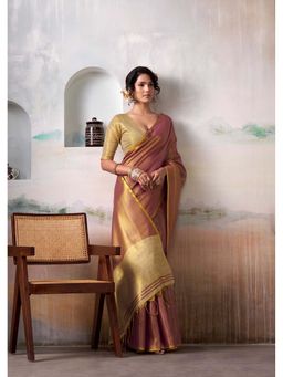 Kalista Fashion - Pink Woven Saree with Unstiched Blouse