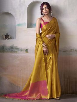 Kalista Fashion - Gold Woven Saree with Unstiched Blouse