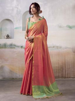 Kalista Fashion - Orange Woven Saree with Unstiched Blouse