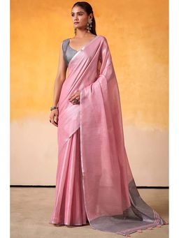 Kalista Fashion - Pink Woven Saree with Unstiched Blouse