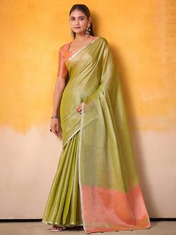 Kalista Fashion - Green Woven Saree with Unstiched Blouse