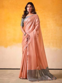 Kalista Fashion - Peach Woven Saree with Unstiched Blouse