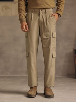 Andamen - Men Solid Slant Pocket Detail Polyester Regular Fit Zipper Casual Khaki Cargo