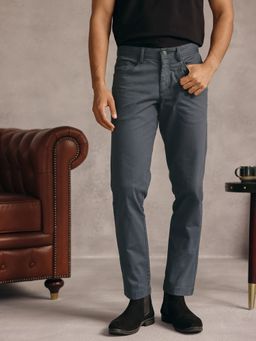 Andamen - Men Solid Stretch Cotton Blend Regular Fit Zipper Casual Grey Chinos