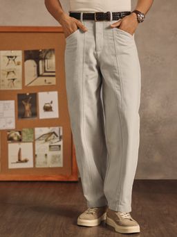 Andamen - Men Solid Cotton Straight Regular Fit Carpenter Zipper Grey Casual Trouser