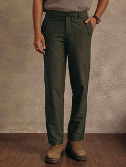 Andamen - Men Solid Polyester Regular Fit Zipper Casual Olive Carpenter Pant