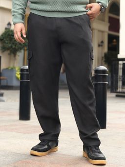 Instafab Plus - Men Onyx Black Pleated-Dobby Cargo