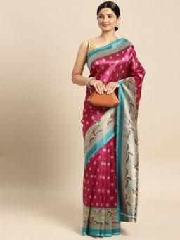 Sangam Prints - Wine Art Silk Printed Traditional Saree with Unstitched Blouse