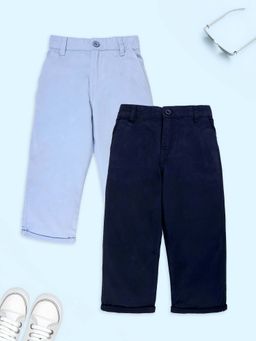 KiddoPanti - Boys Cotton Twill Navy Blue & Light Blue Chinos Pant (Pack of 2)