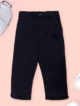 KiddoPanti - Boys Cotton Knitted Solid Black Chinos Pant