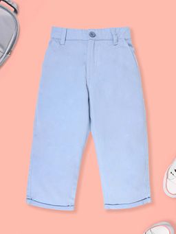 KiddoPanti - Boys Cotton Knitted Solid Light Blue Chinos Pant