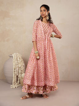 Gajra Gang - Phooljhadi Pink Printed Crop Top Jacket Palazzo (Set of 3)