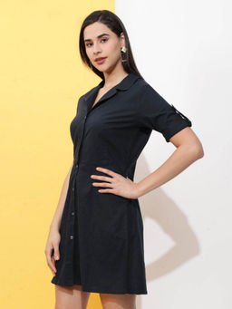 Freehand - Women's Regular Fit Solid Linen Shirt Dress