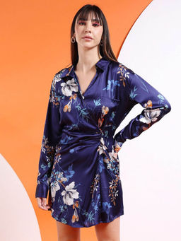 Freehand - Purple Women's Fit and Flared Solid Waist Pleated Dress