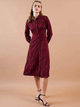 Freehand - Red Women's Regular Fit Floral Shirt Dress