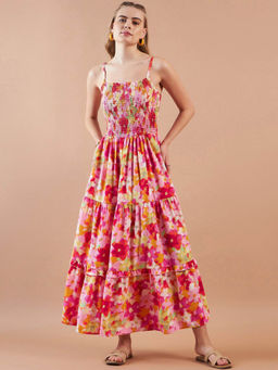 Freehand - Women's Fit and Flared Floral Tiered Dress