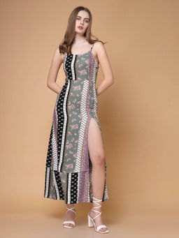 Freehand - Women's Fit and Flared Border Print Dress